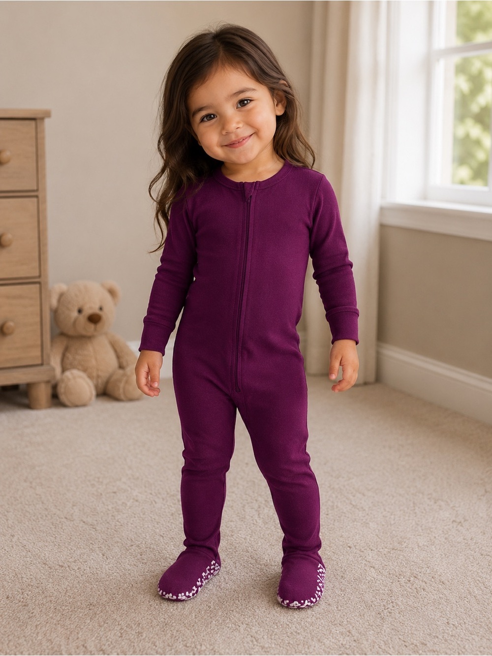 Gerber Plum Footed One-Piece Zipper Pajamas